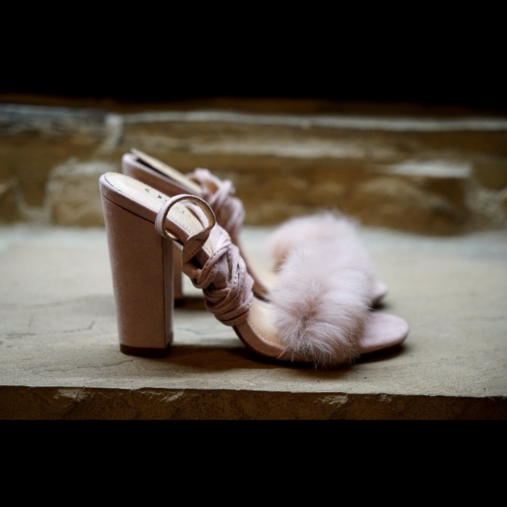 Pink faux fur heels